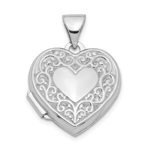 Kazi Luxury Sterling Silver Rhodium-plated Scroll Border Heart Locket